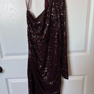 Windsor One Shoulder Burgundy Sequin Dress